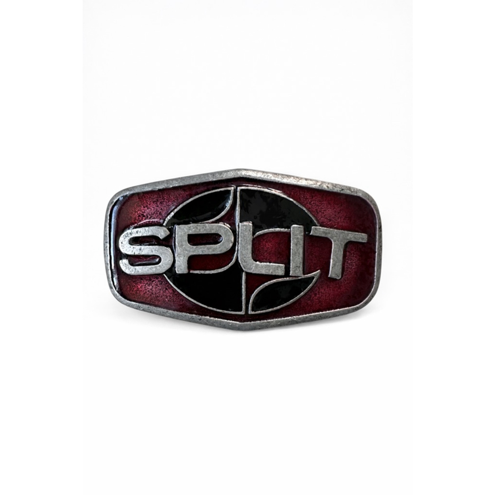 Vintage SPLIT Logo Skate Y2K Belt Buckle Red Enamel Metal Statement